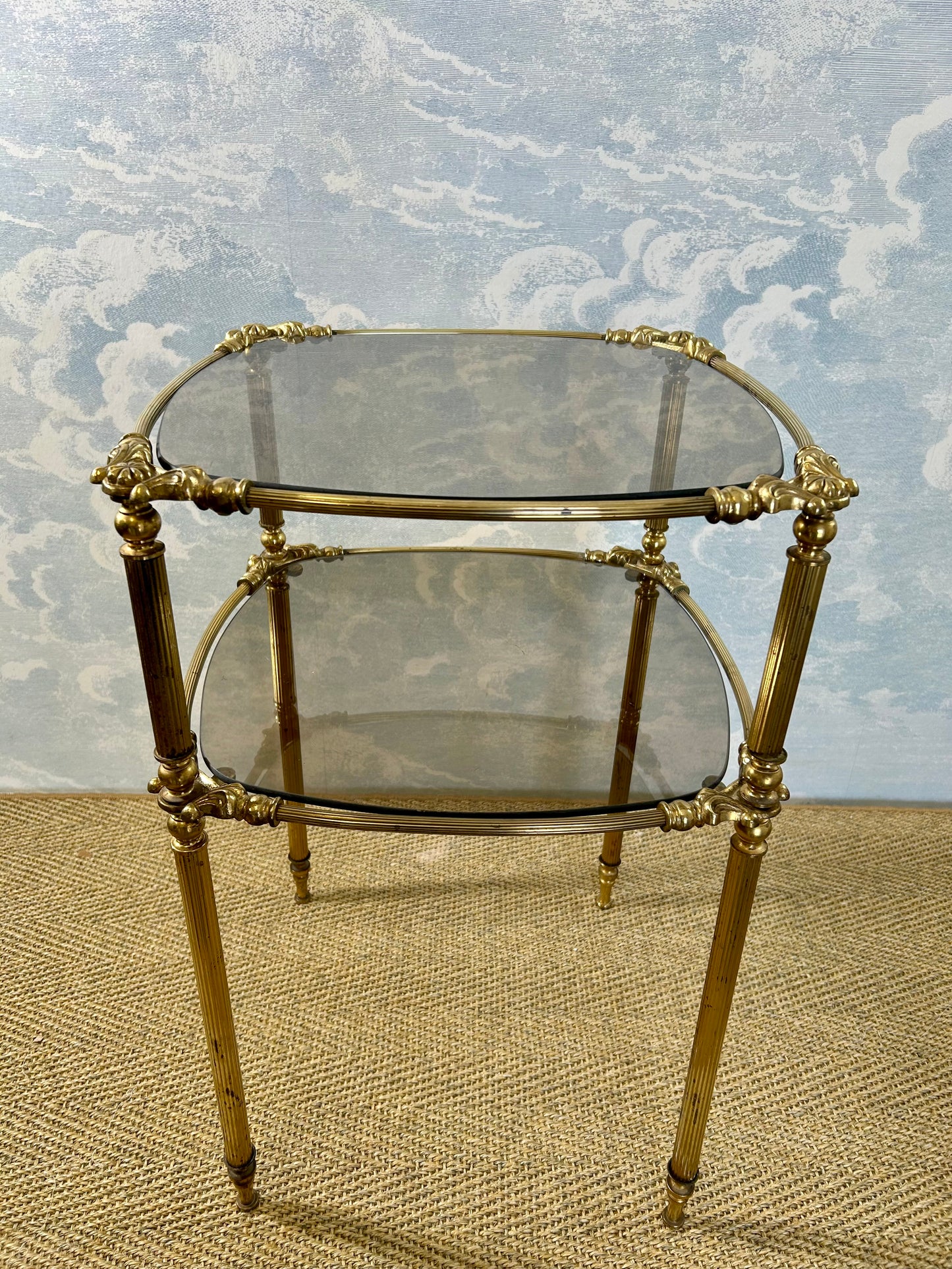 Two-Tiered Side Table with Smoked Glass Top, Hollywood Regency