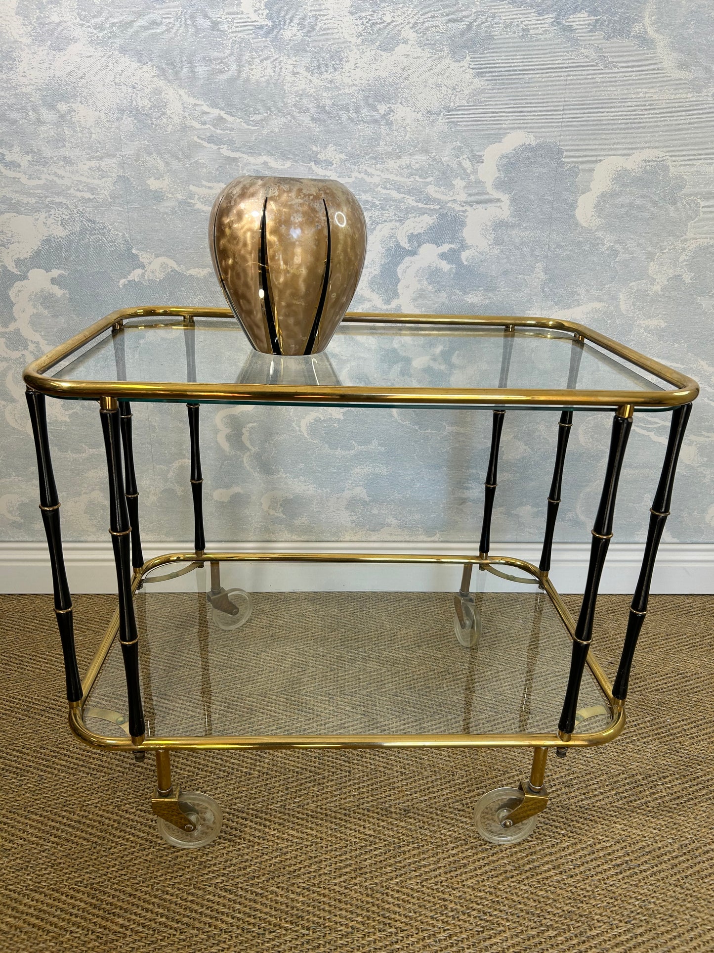 Black Faux Bamboo Cocktail Trolley, Attr. Maison Jansen, France 1960s