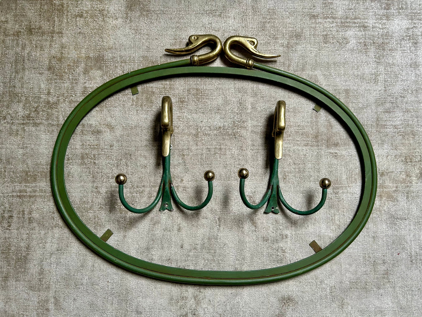 Rare Set of Swan Neck Coat Hooks with Mirror Frame Attr. Maison Jansen, France, 1950s