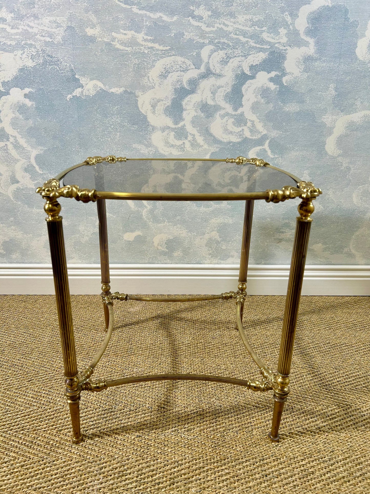 Petit Side Table with Smoked Glass Top, Hollywood Regency