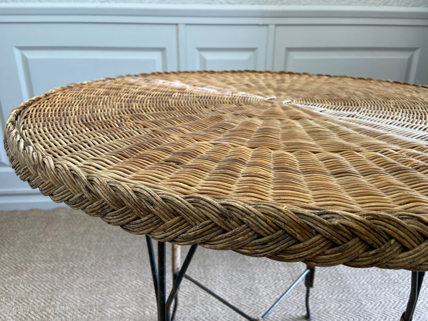 Art Deco Wicker Table with Glass Top, Germany, ca. 1920