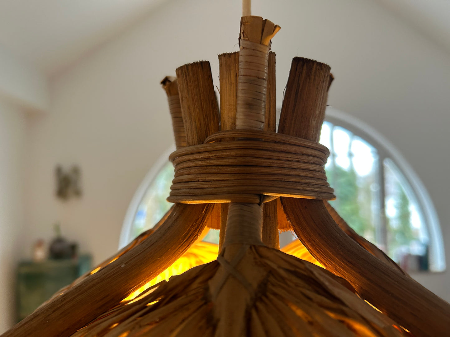 Woven Raffia Fan Pendant Light, Germany, 1950s - possibly Ingo Maurer!