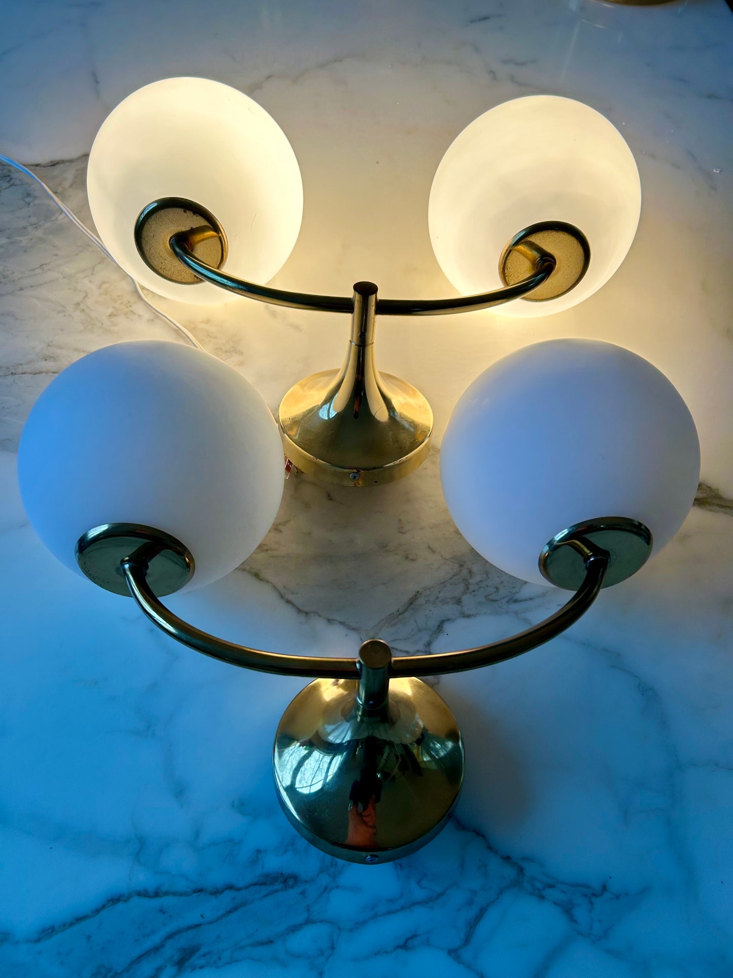 Pair of Wall Lights by Temde, Glass Globes on Brass Frame, Model 1804, Switzerland 1960's