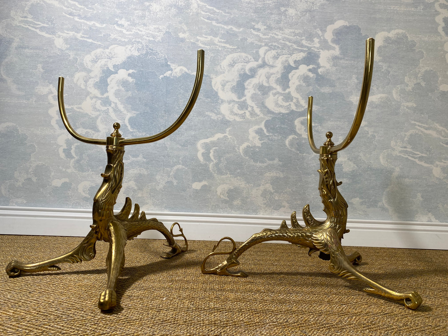 Pair of Dragon-Shaped Bases in Brass for Coffee Table, Mid-Century Modern