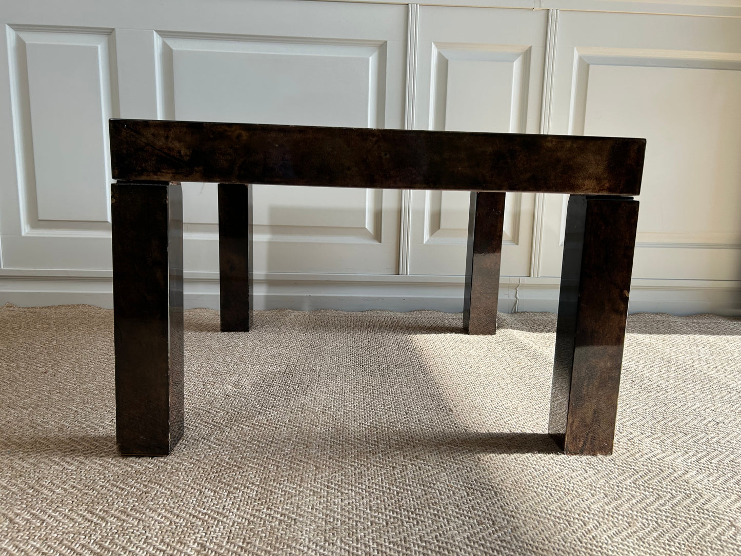 1 of 2 Mid-Century Modern Lounge Tables with Lacquered Goatskin, Aldo Tura, Italy, 1970's