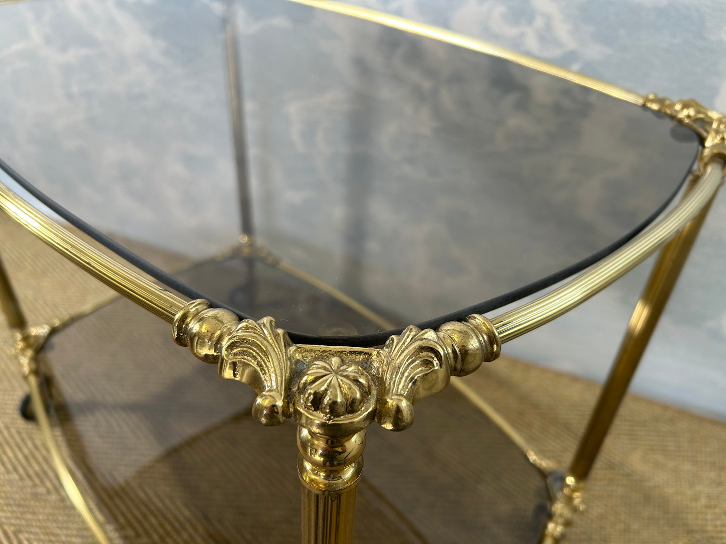 Elegant Serving Cart with Smoked Glass Shelves, Hollywood Regency