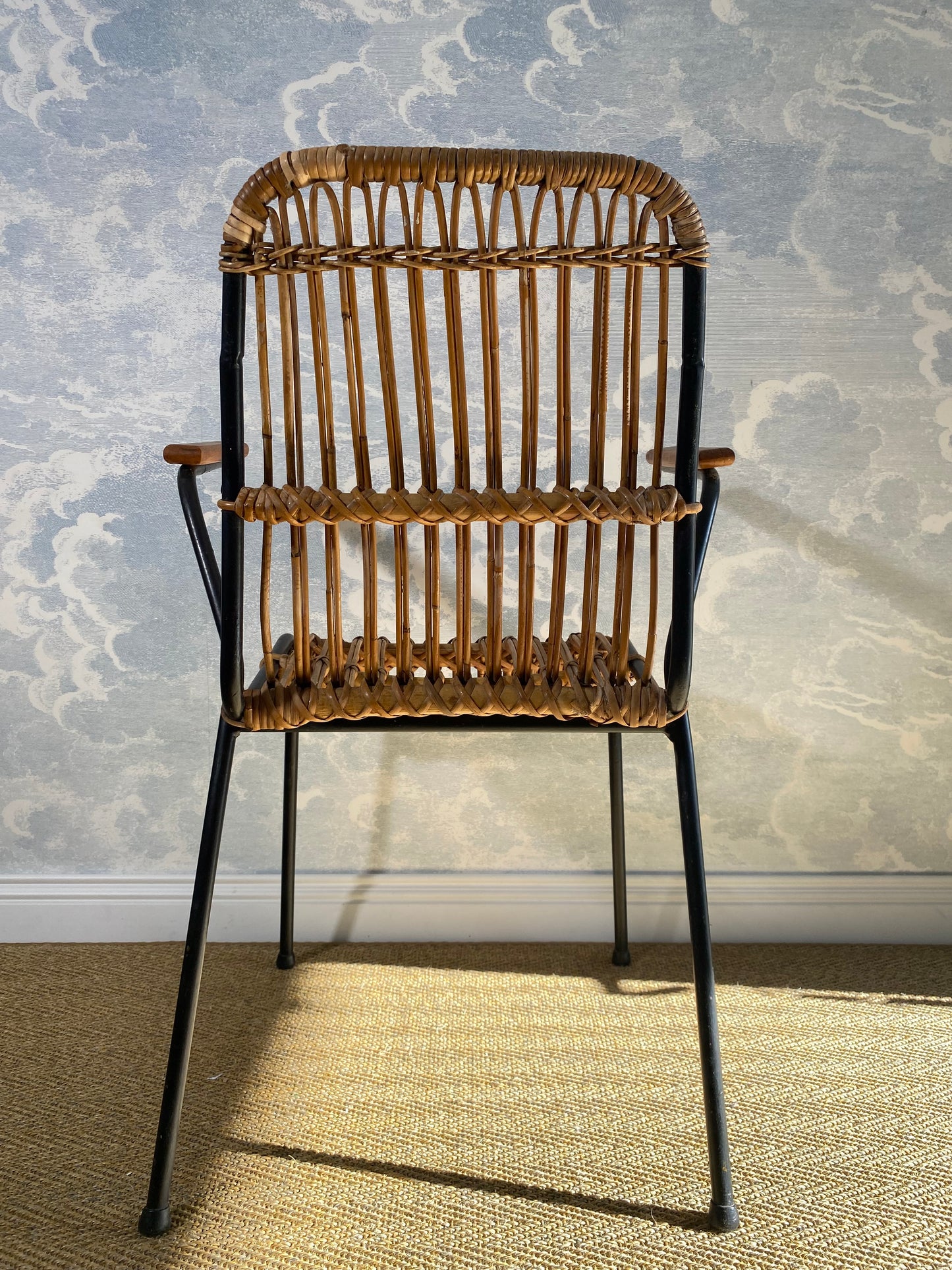 Set of 4 Vintage Rattan Bamboo Chairs, by Schumacher, Belgium 1950s