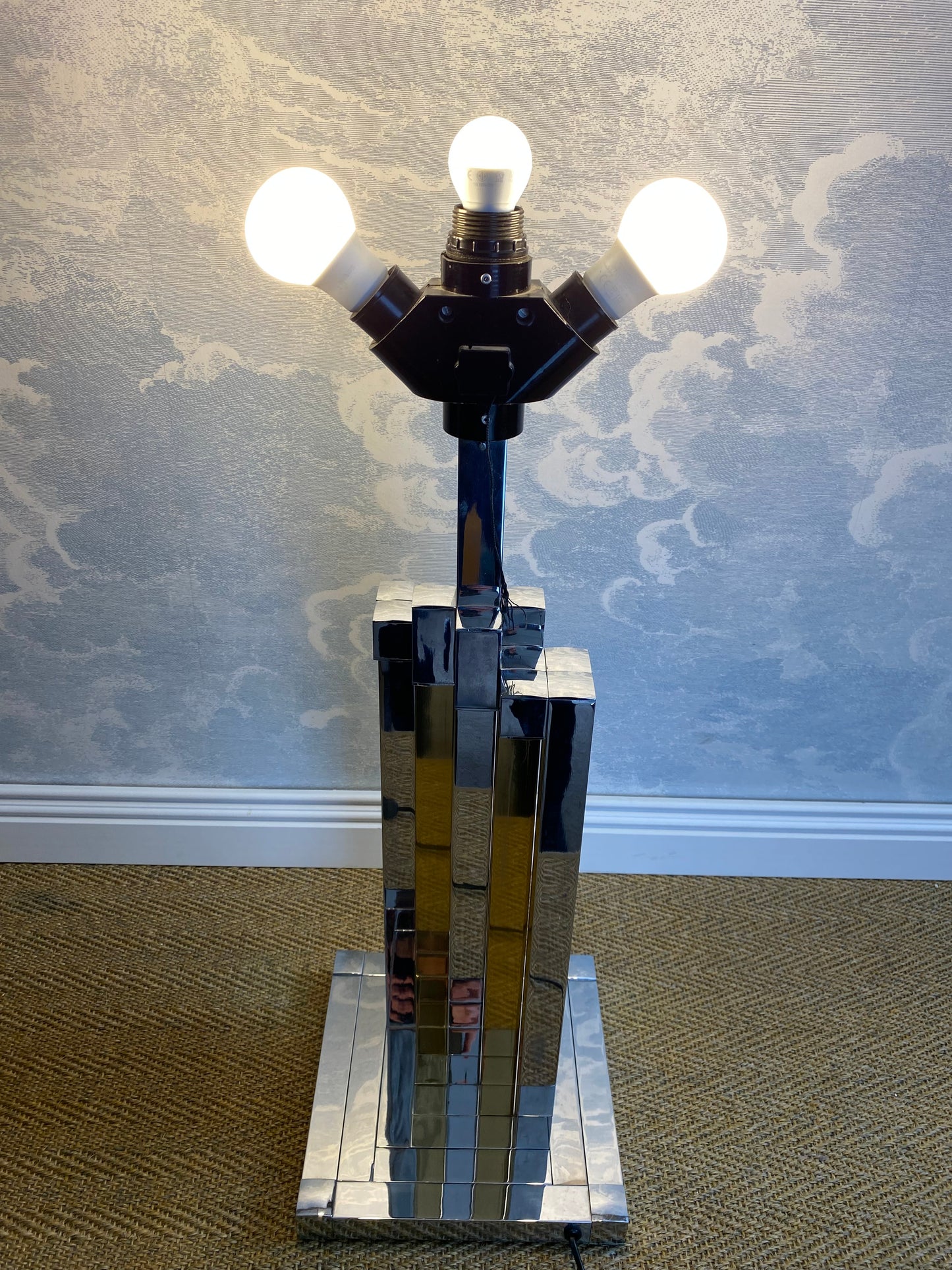 Very Large Brass and Chrome "Skyscraper" Table Lamp by B D Lumica in the style of Willy Rizzo, Spain, 1970s