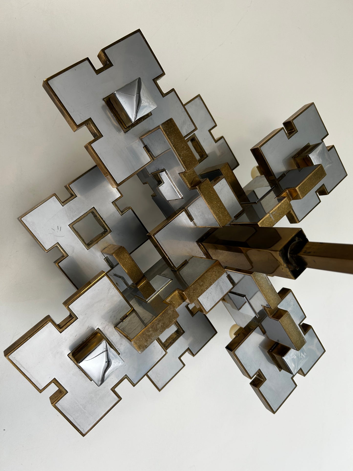 Geometric Chandelier by Gaetano Sciolari, Italy, 1970's, Hollywood Regency