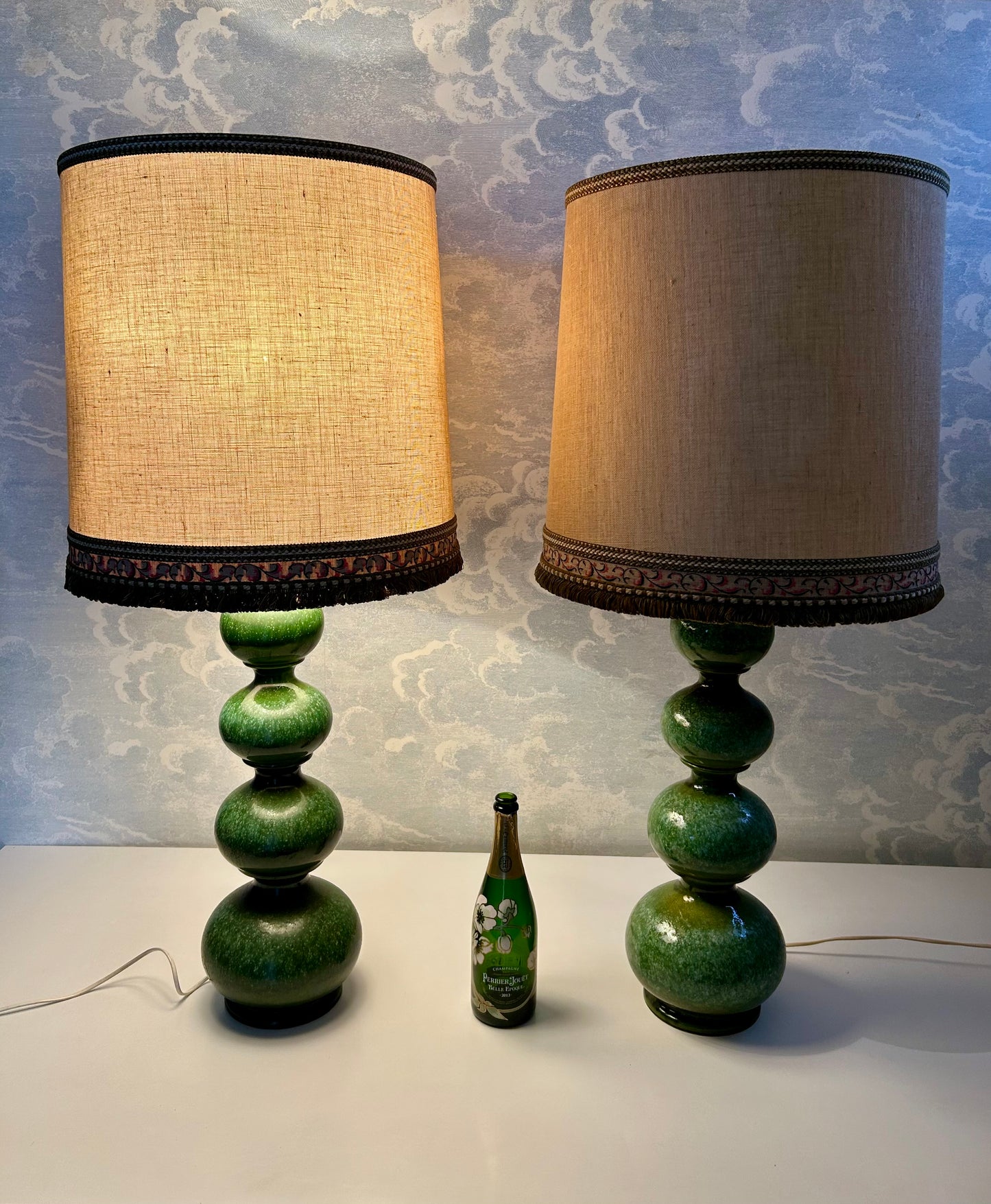 Green Ceramic Floor / Table Lamp, Kaiser Leuchten, Germany, 1960s Mid-Century Elegance
