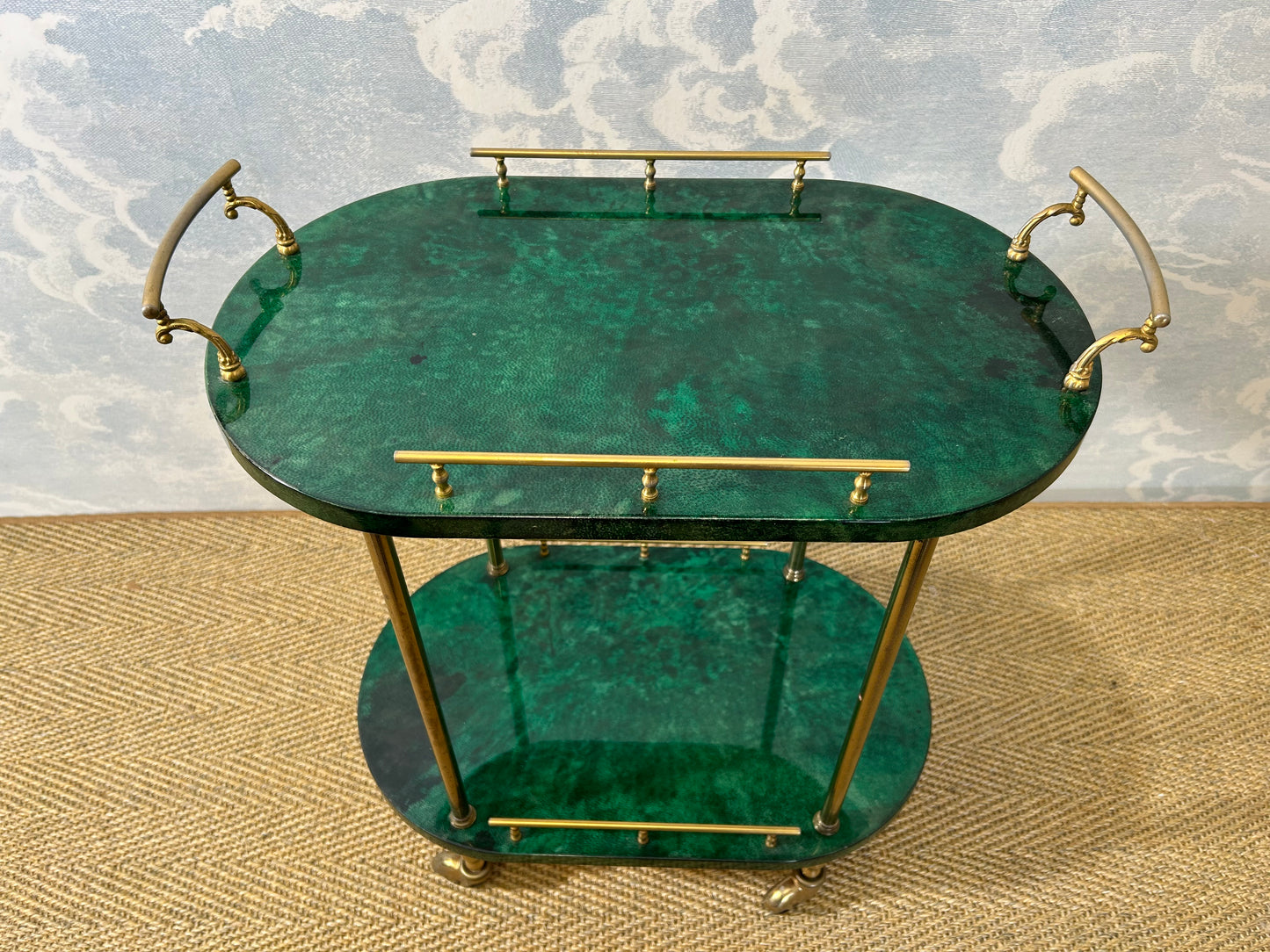 Petit Aldo Tura Bar Cart in Forrest Green, Italy, 1960s