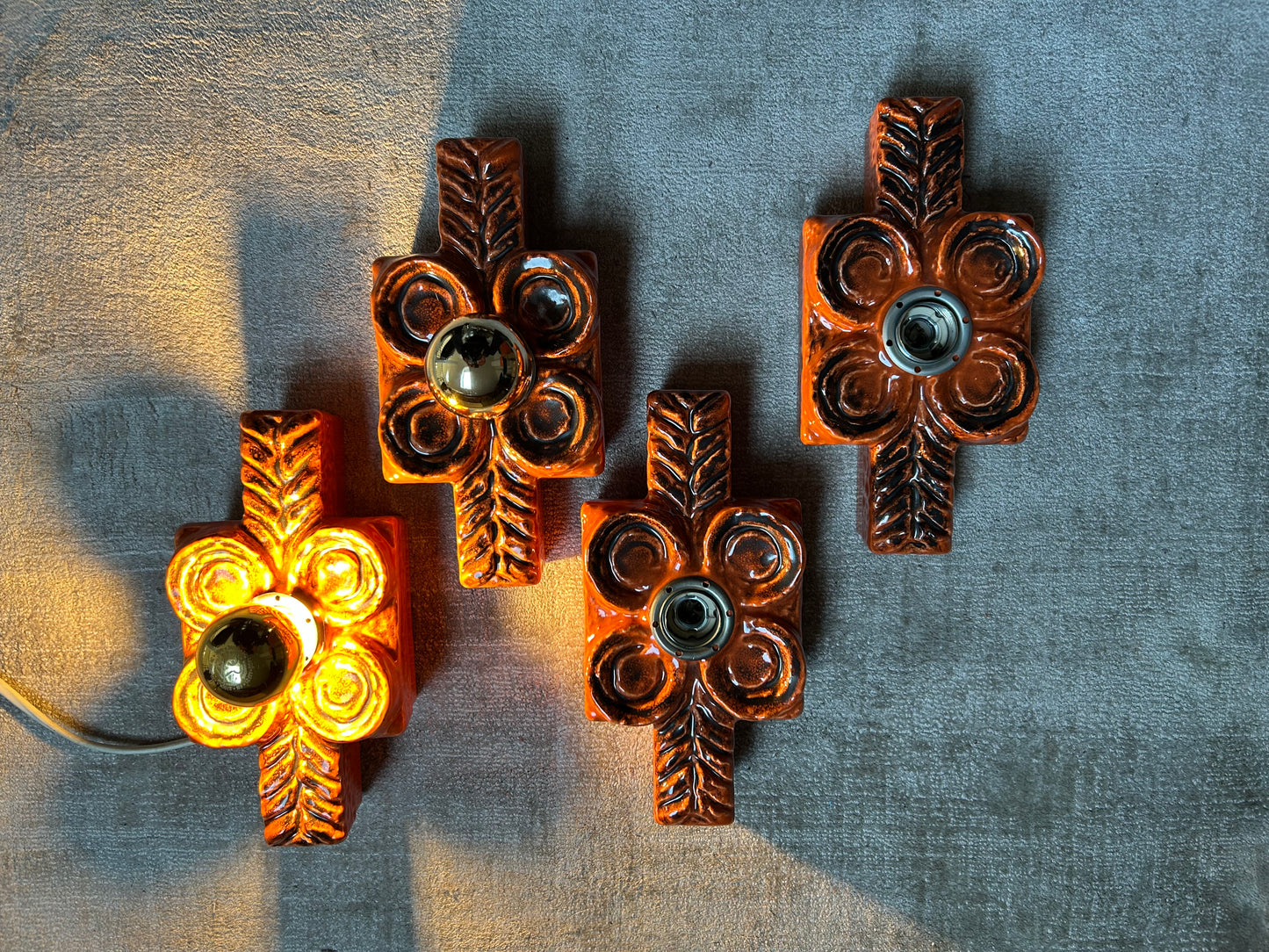Set of 4 Ceramic Wall Lights by Traudl Brunnquell, Model 4320, West-German, 1970's, Fat Lava