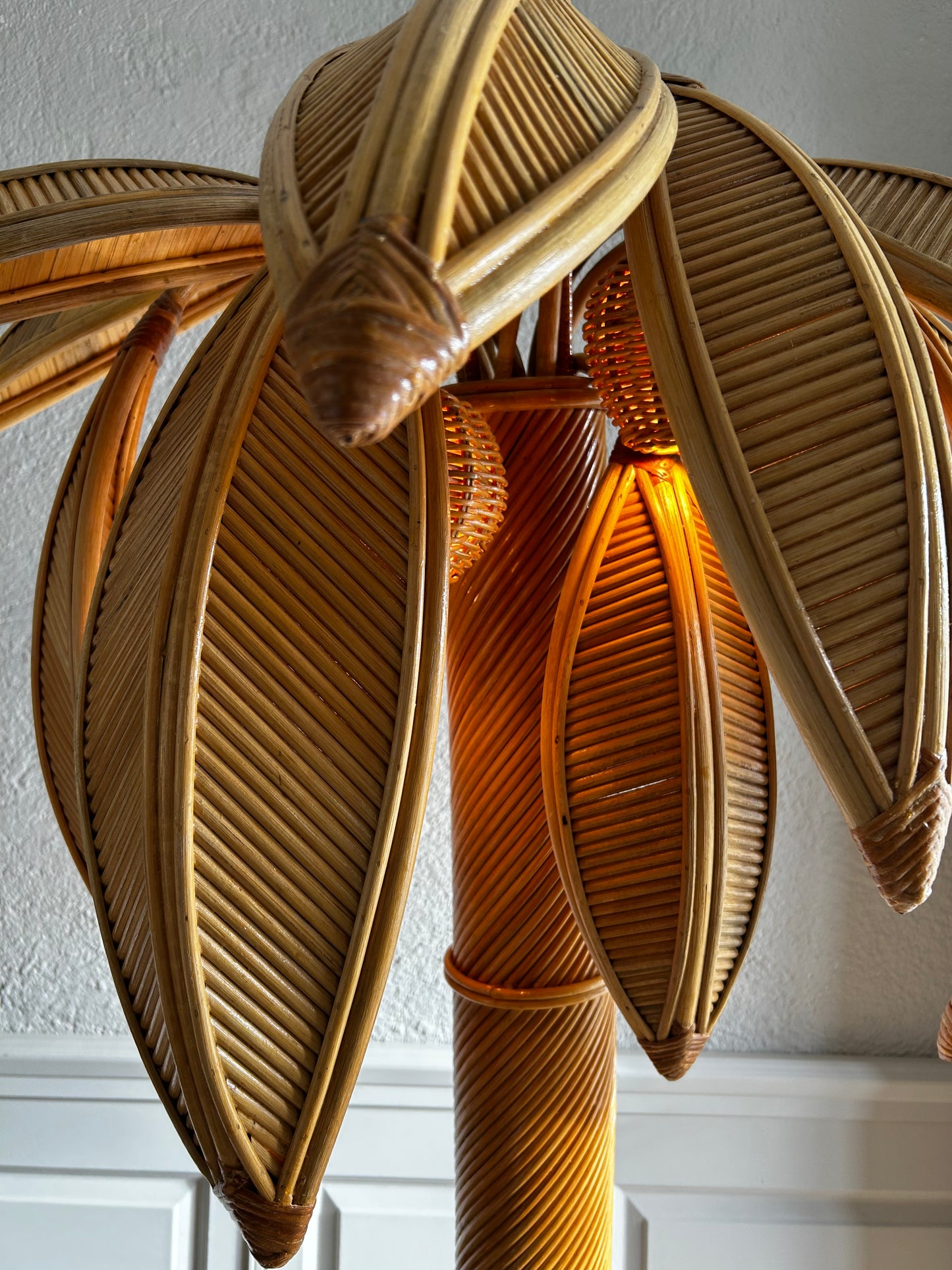 Very Large Bamboo and Rattan Palm Tree Floor Lamp, Mid-Century Modern