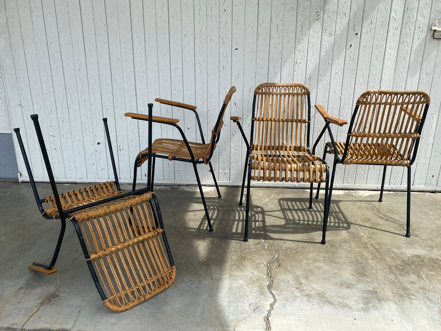 Set of 4 Vintage Rattan Bamboo Chairs, by Schumacher, Belgium 1950s