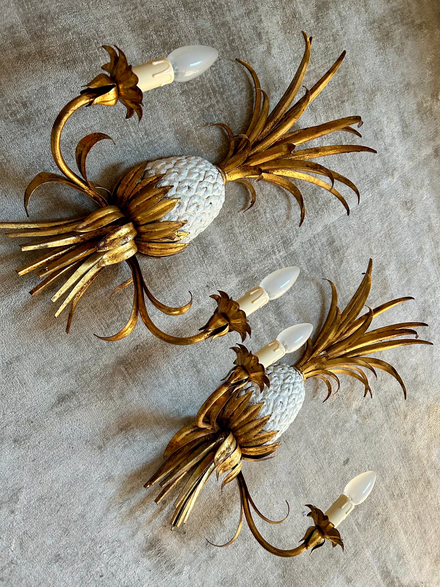 Pair of Pineapple Sconces, in the style of Maison Charles / Jansen, 1960s, Hollywood Regency