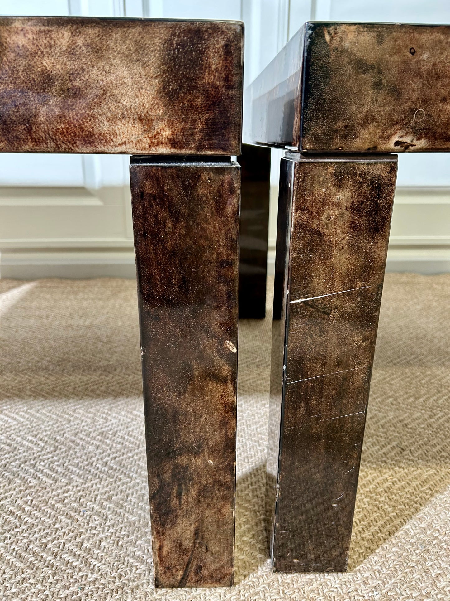 1 of 2 Mid-Century Modern Lounge Tables with Lacquered Goatskin, Aldo Tura, Italy, 1970's