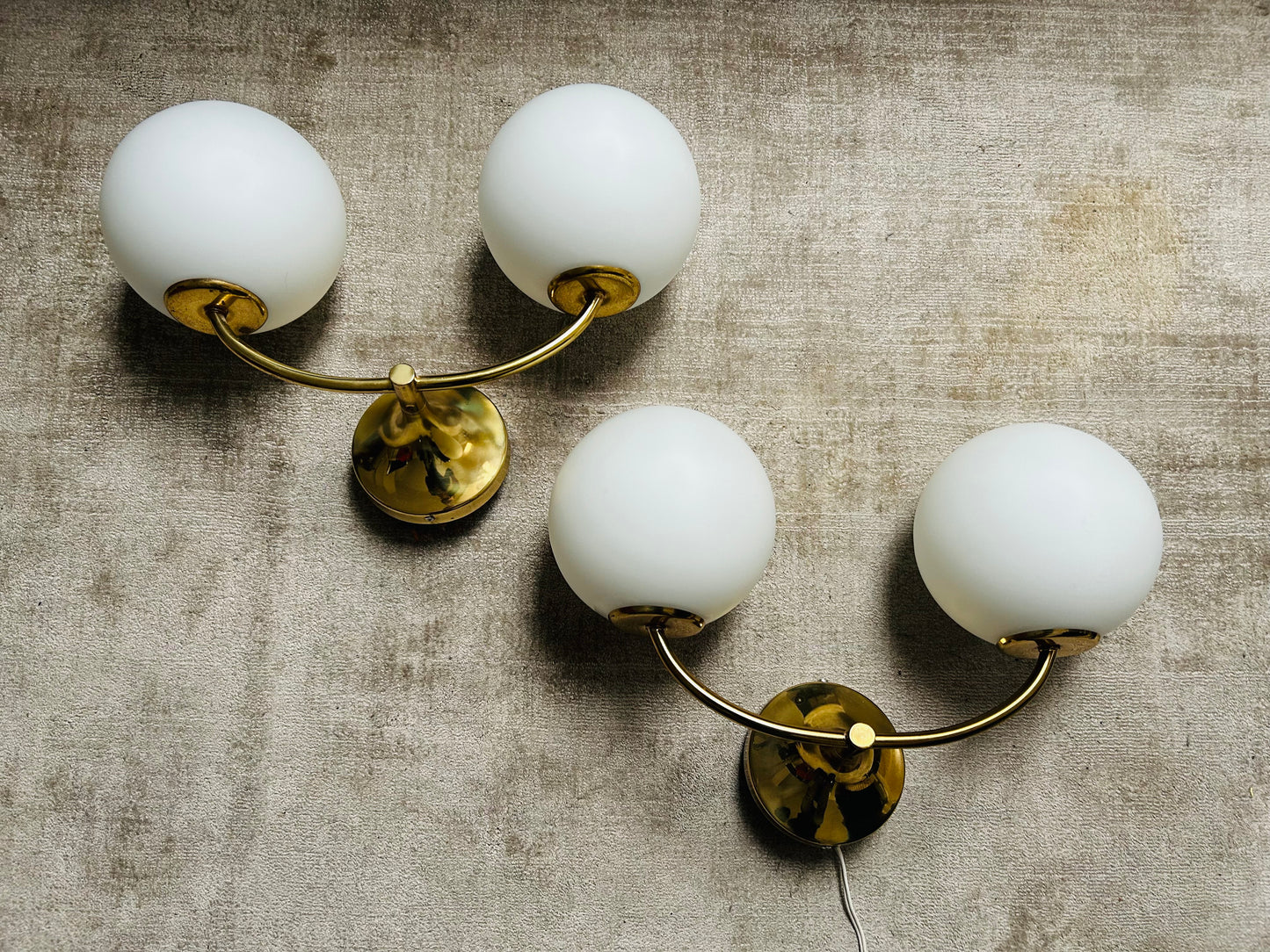 Pair of Wall Lights by Temde, Glass Globes on Brass Frame, Model 1804, Switzerland 1960's
