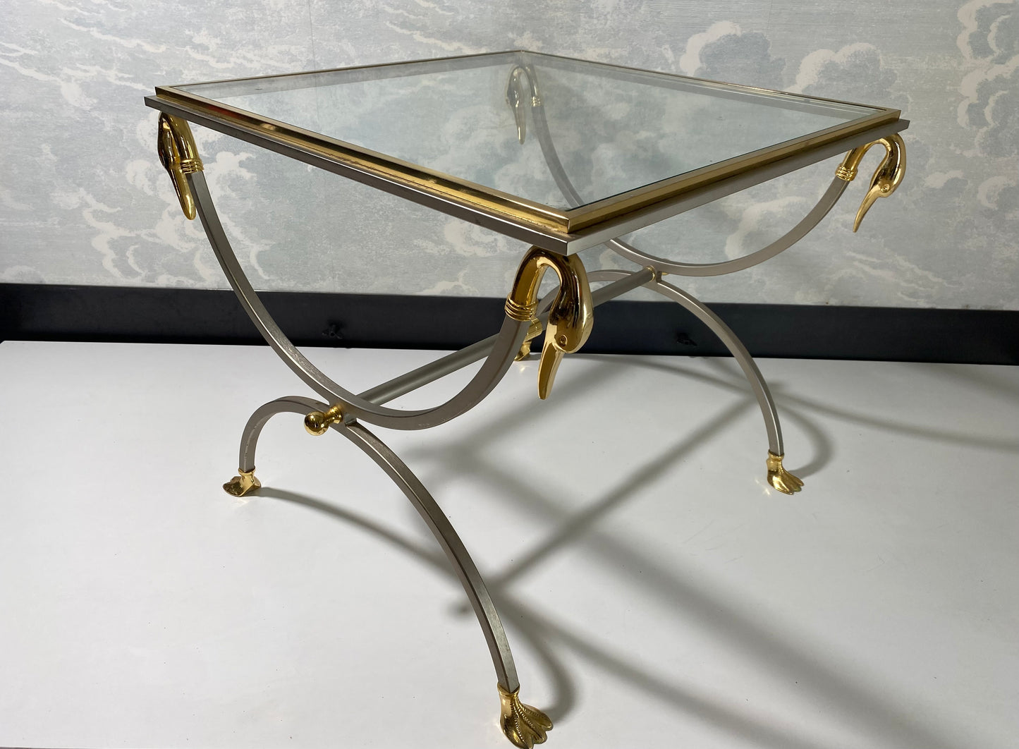 Maison Jansen one of two Neoclassical Curule Side Tables, France, 1970s