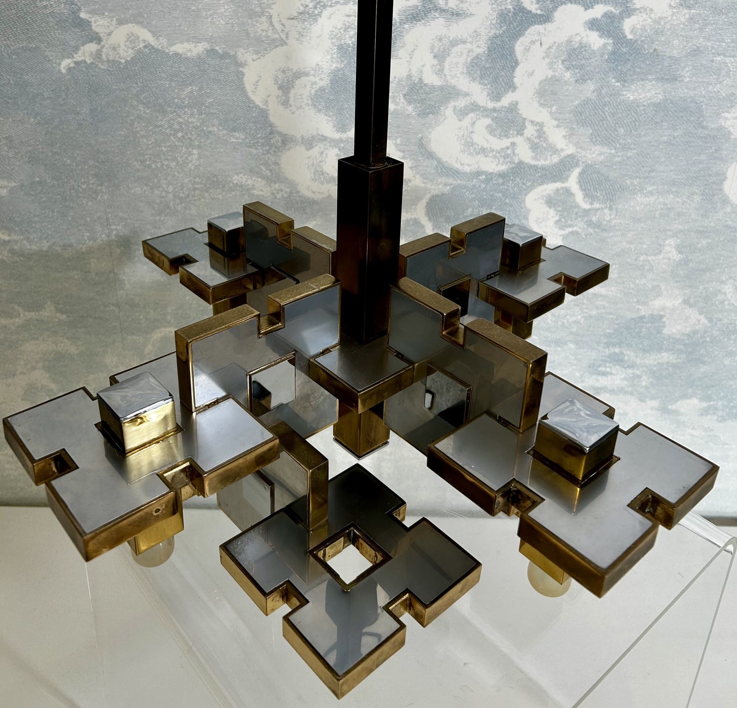 Geometric Chandelier by Gaetano Sciolari, Italy, 1970's, Hollywood Regency