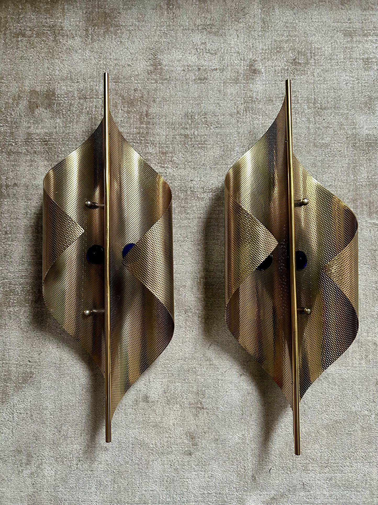 Pair of Perforated Brass Scones by Christoph Palme, Germany, 1980's