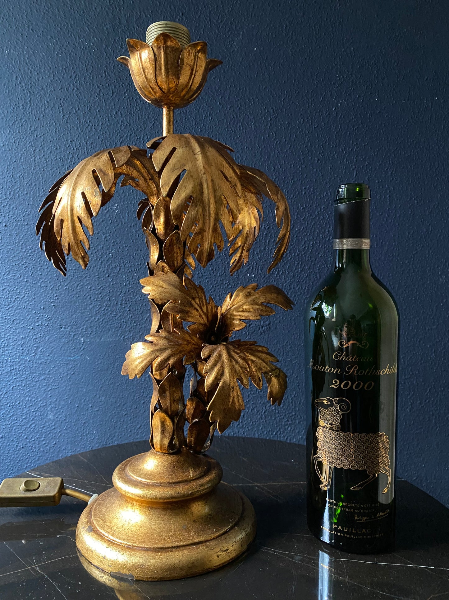 Hollywood Regency Gilt Metal Palm Tree Table Lamp by Hans Kögl, Germany, 1970s