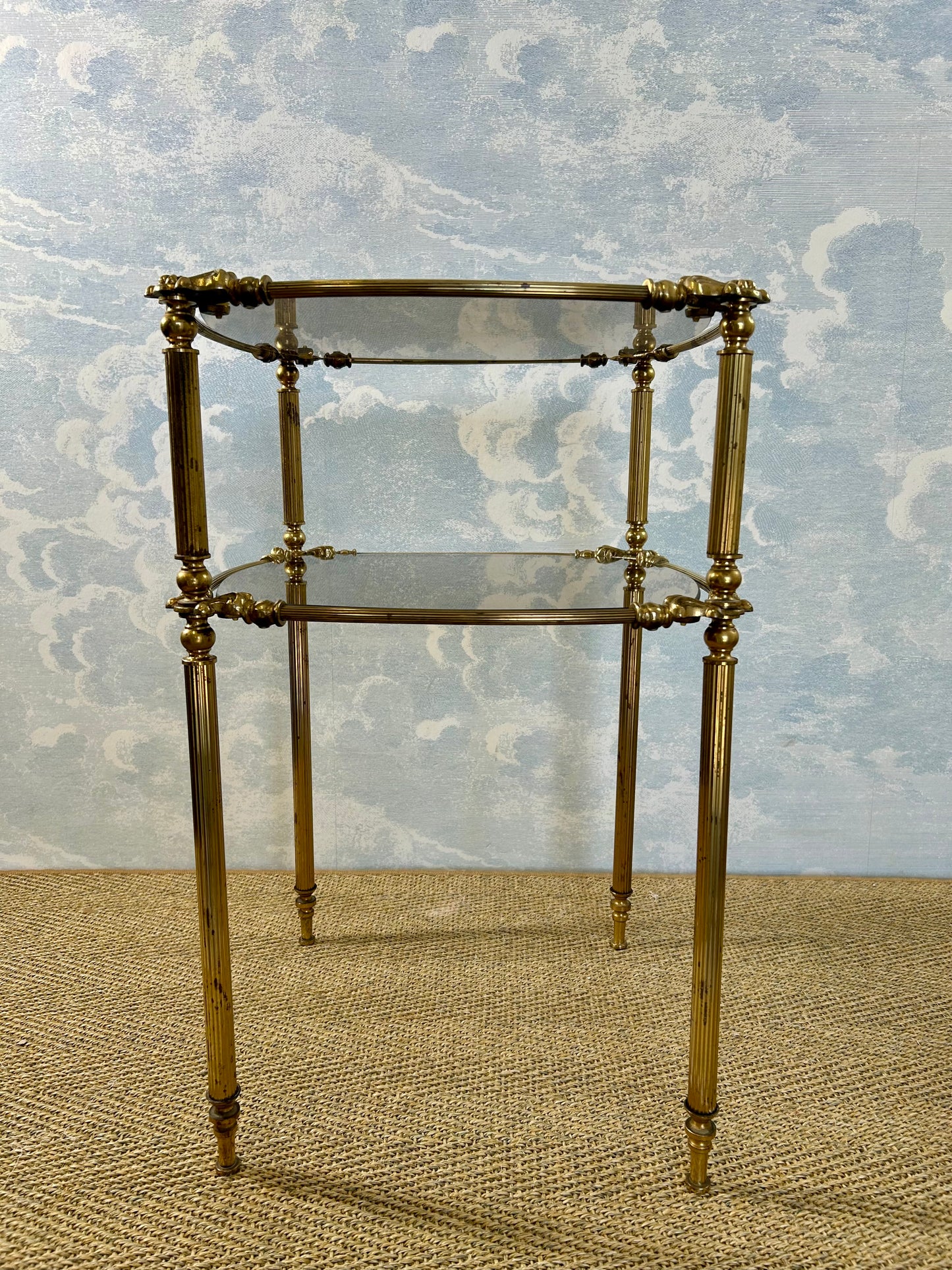 Two-Tiered Side Table with Smoked Glass Top, Hollywood Regency