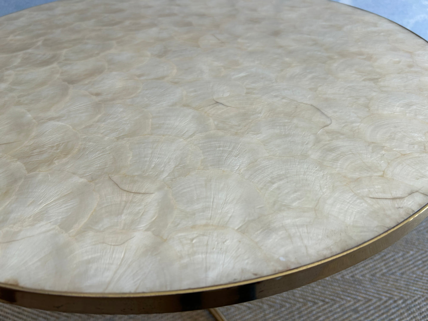 Capiz Shell Side Table with Brass Tripod Base by Vereinigte Werkstätten Munich, Germany, 1960s