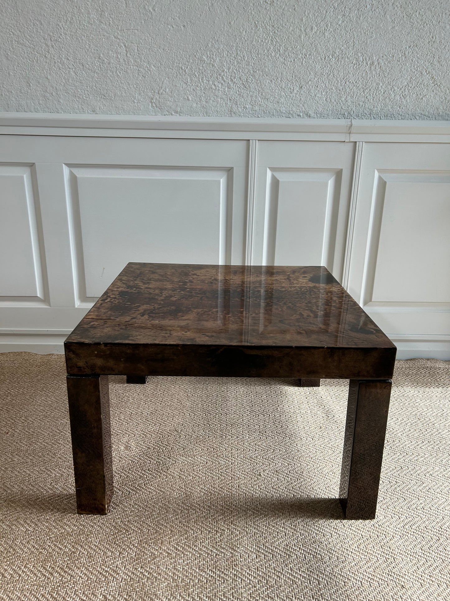 1 of 2 Mid-Century Modern Lounge Tables with Lacquered Goatskin, Aldo Tura, Italy, 1970's