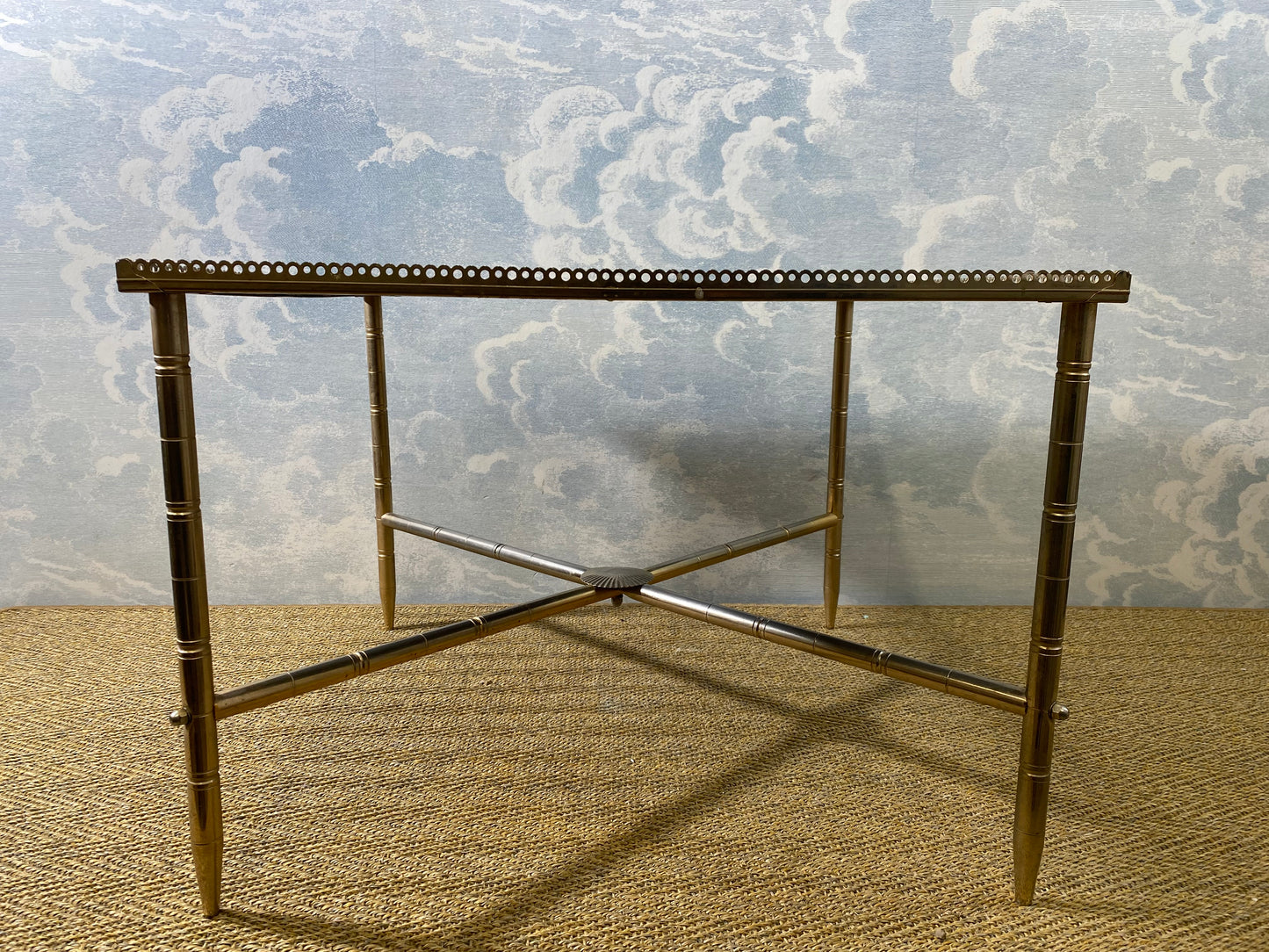 Side Table With Mirrored Oxidized Metal Top on a Brass Frame, France, 1960s