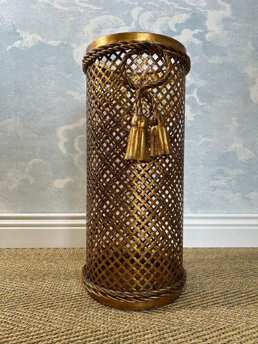 Gilded Umbrella Stand / Waste Paper Basket by Li Puma Firenze, Italy, 1950's Hollywood Regency