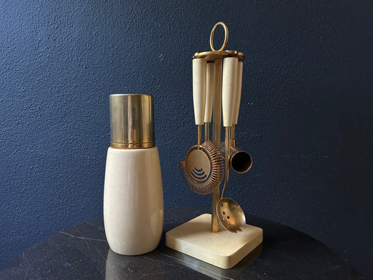 5 Piece Aldo Tura Barware Set in Pearl White, Italy, 1970s