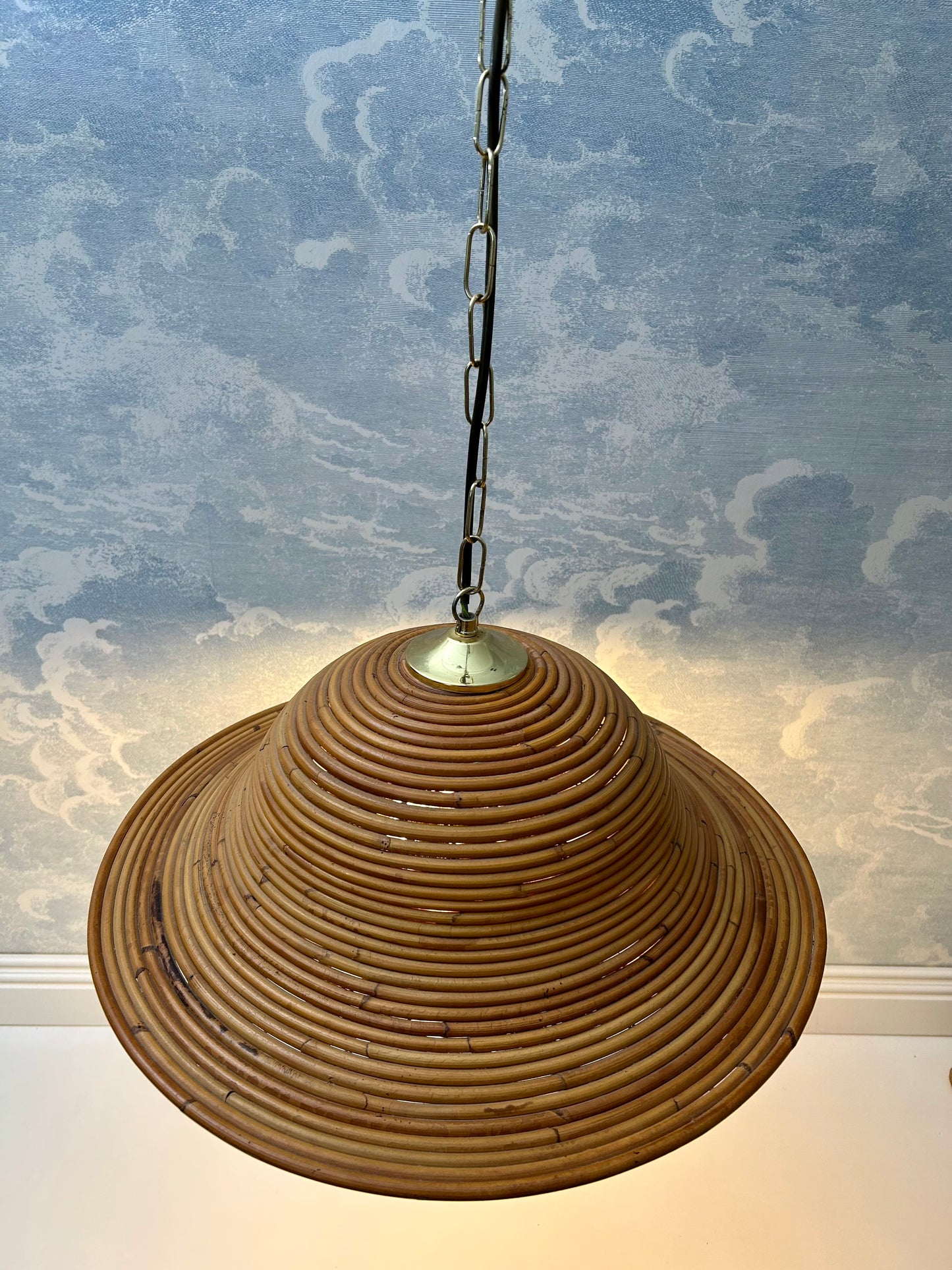 Bell-Shaped Pencil Reed Pendant Light, In The Style of Vivai Del Sud, Italy, 1960s