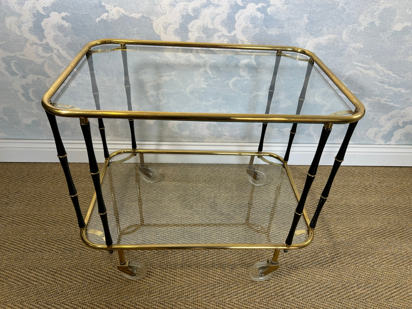 Black Faux Bamboo Cocktail Trolley, Attr. Maison Jansen, France 1960s