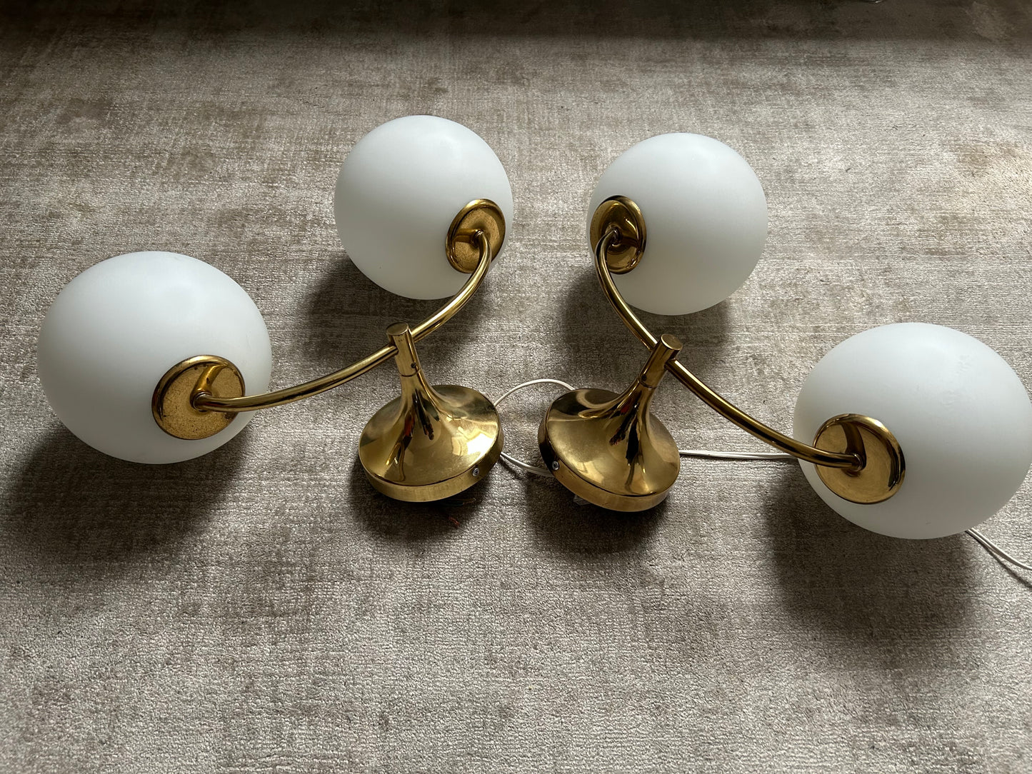 Pair of Wall Lights by Temde, Glass Globes on Brass Frame, Model 1804, Switzerland 1960's