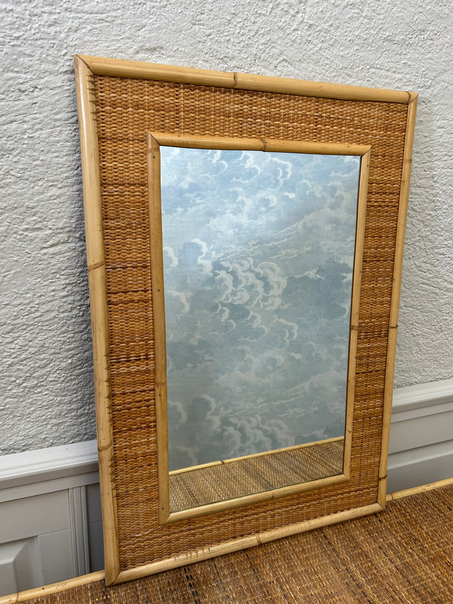 Bamboo & Rattan Wicker Wall Mirror, attr. to Dal Vera, Italy, 1970's