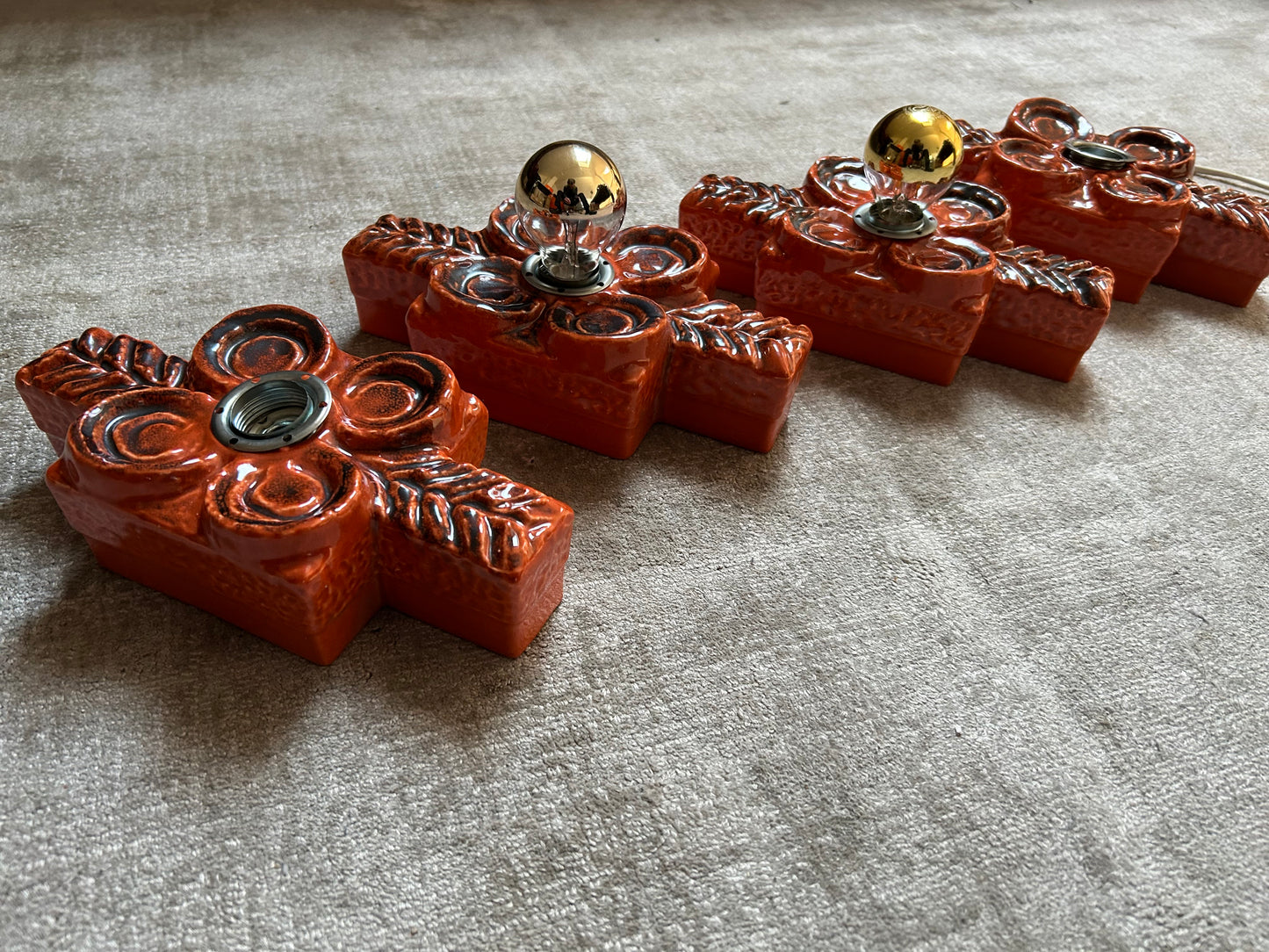 Set of 4 Ceramic Wall Lights by Traudl Brunnquell, Model 4320, West-German, 1970's, Fat Lava