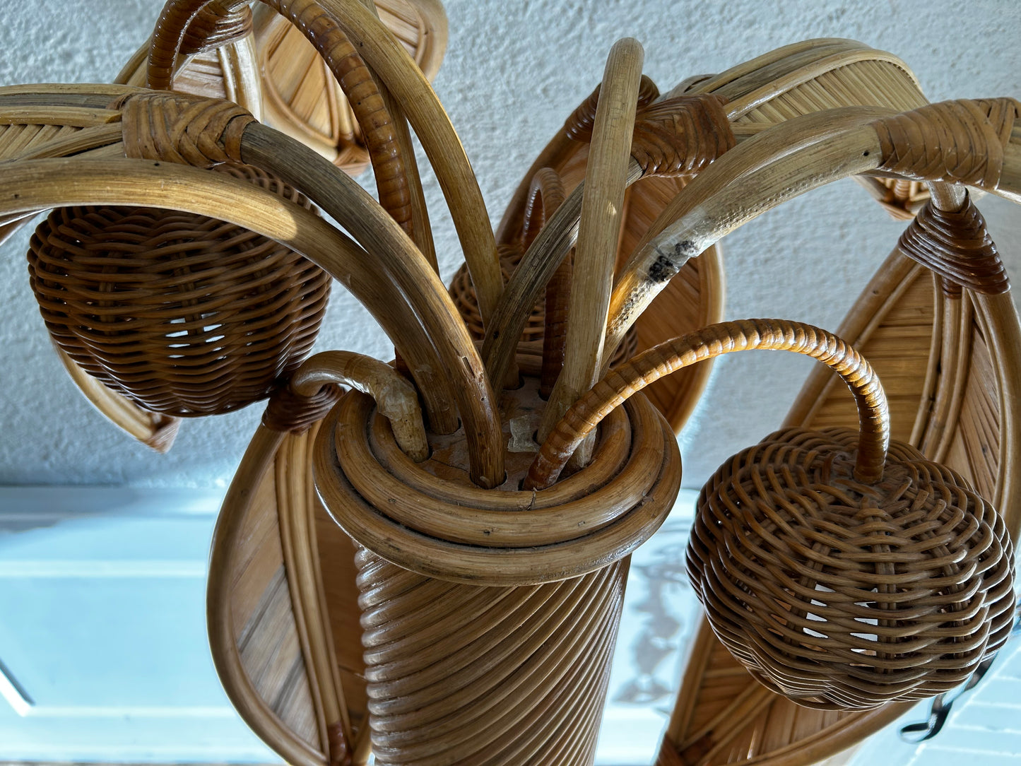 Very Large Bamboo and Rattan Palm Tree Floor Lamp, Mid-Century Modern