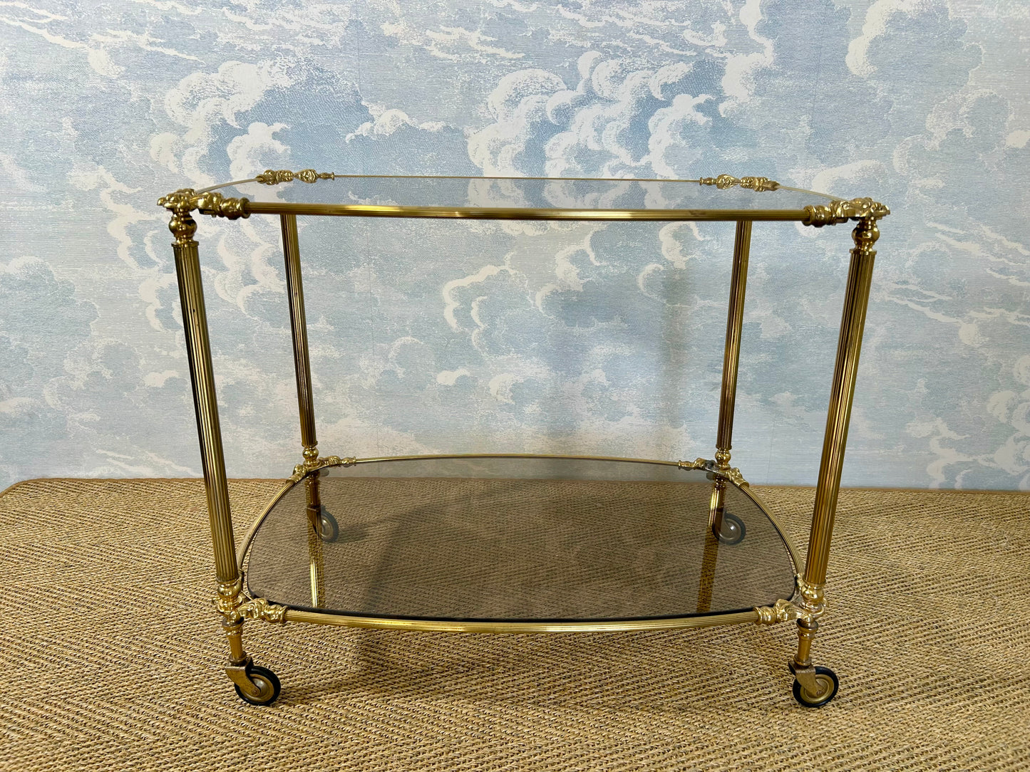 Elegant Serving Cart with Smoked Glass Shelves, Hollywood Regency