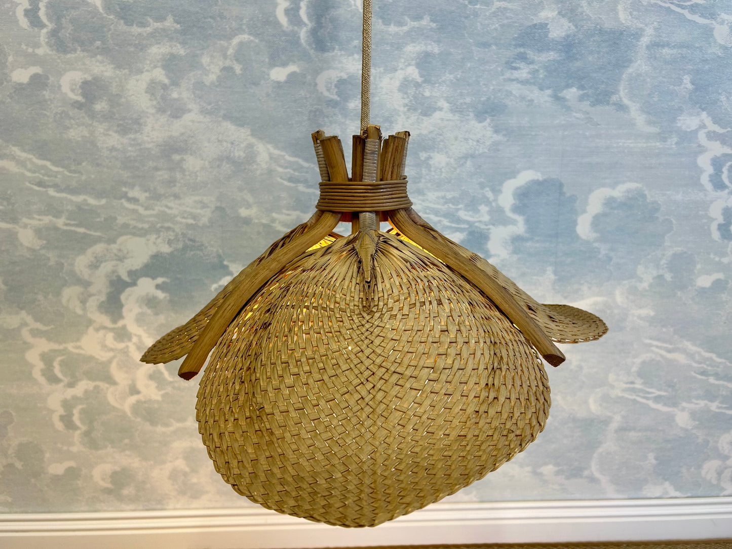 Woven Raffia Fan Pendant Light, Germany, 1950s - possibly Ingo Maurer!
