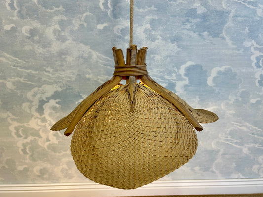 Woven Raffia Fan Pendant Light, Germany, 1950s - possibly Ingo Maurer!