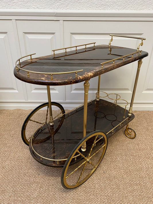 Brown ALDO TURA Bar Cart / Tea Trolly, Italian Design Classic from the 1960s with Brass Details