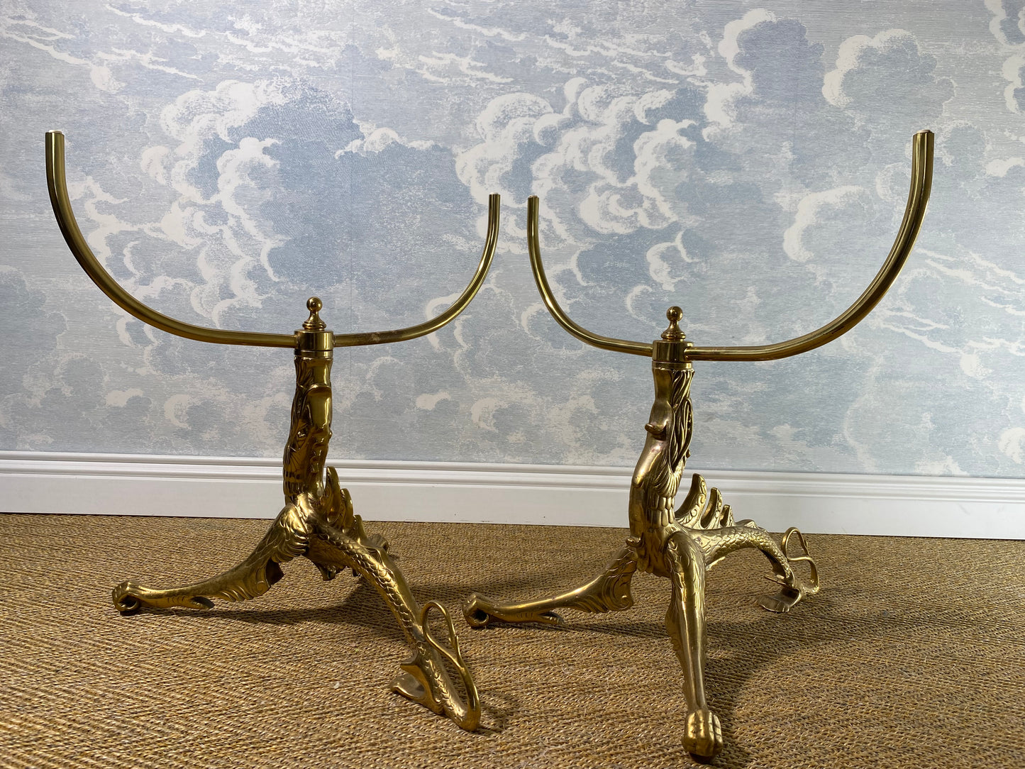 Pair of Dragon-Shaped Bases in Brass for Coffee Table, Mid-Century Modern