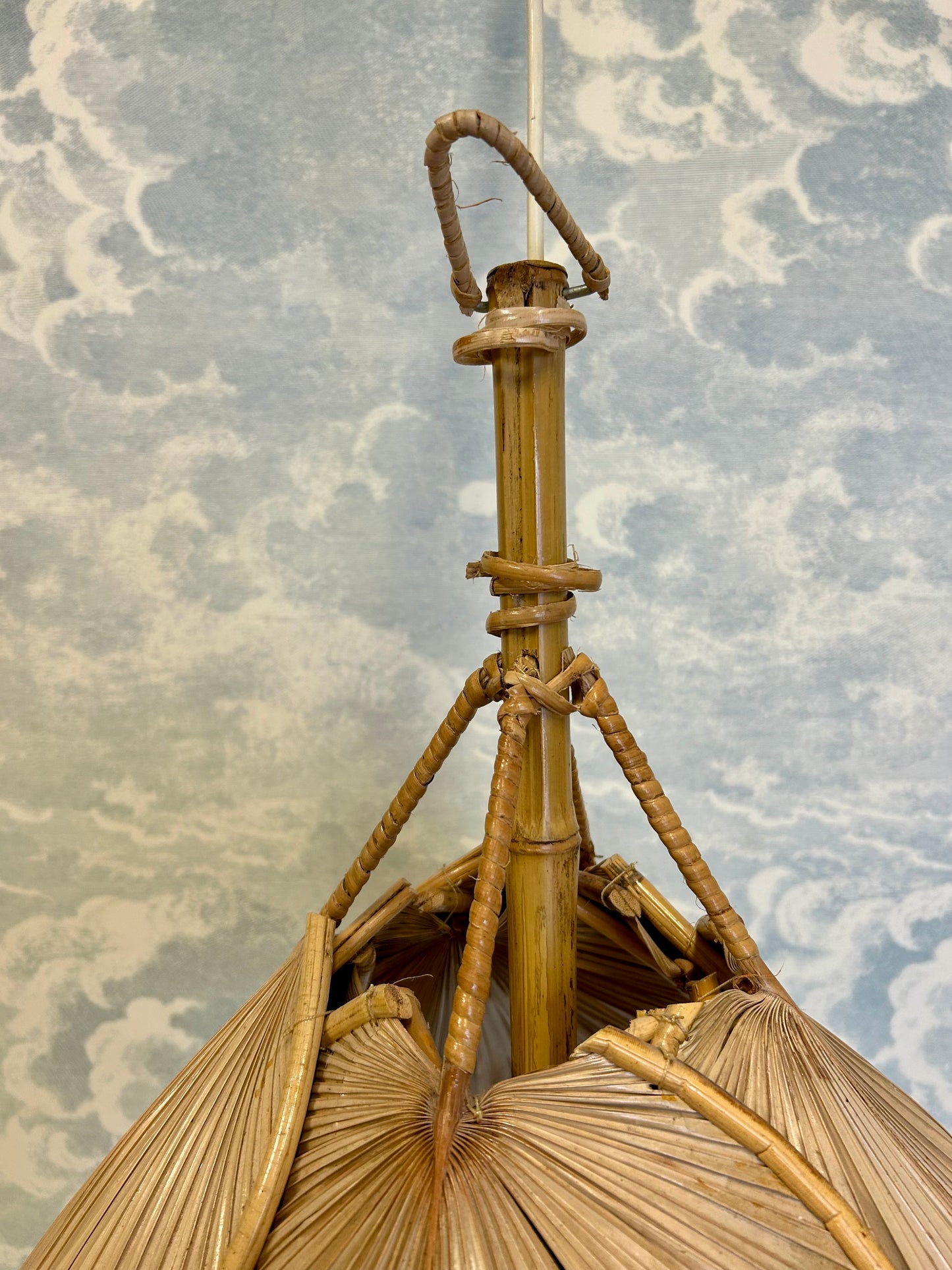 Mid-Century Modern Uchiwa Style Bamboo Pendant Light