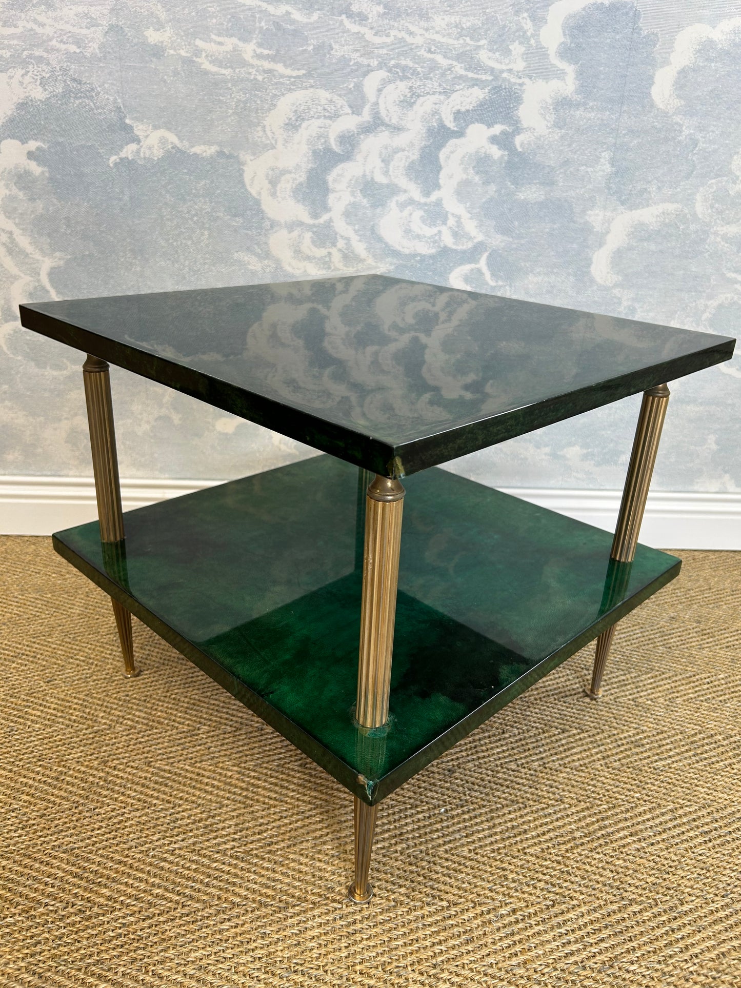 Pair of Green Aldo Tura Side Tables with Brass Columns, Italy 1960's