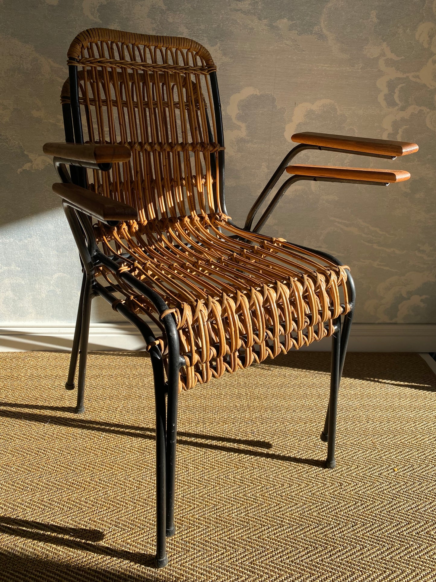 Set of 4 Vintage Rattan Bamboo Chairs, by Schumacher, Belgium 1950s