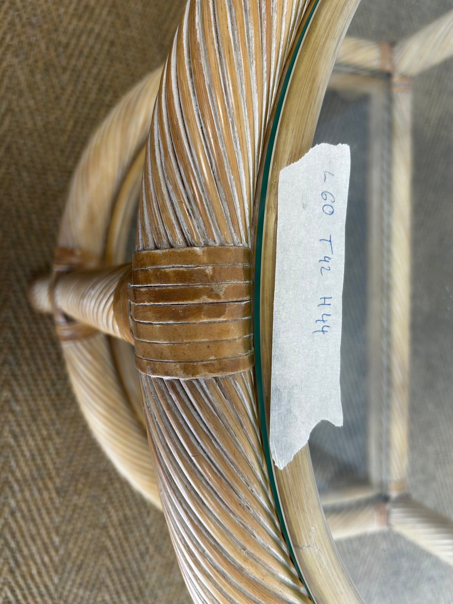 Two-Tiered Twisted Rattan Accent Table With Glass Shelves, 1970's