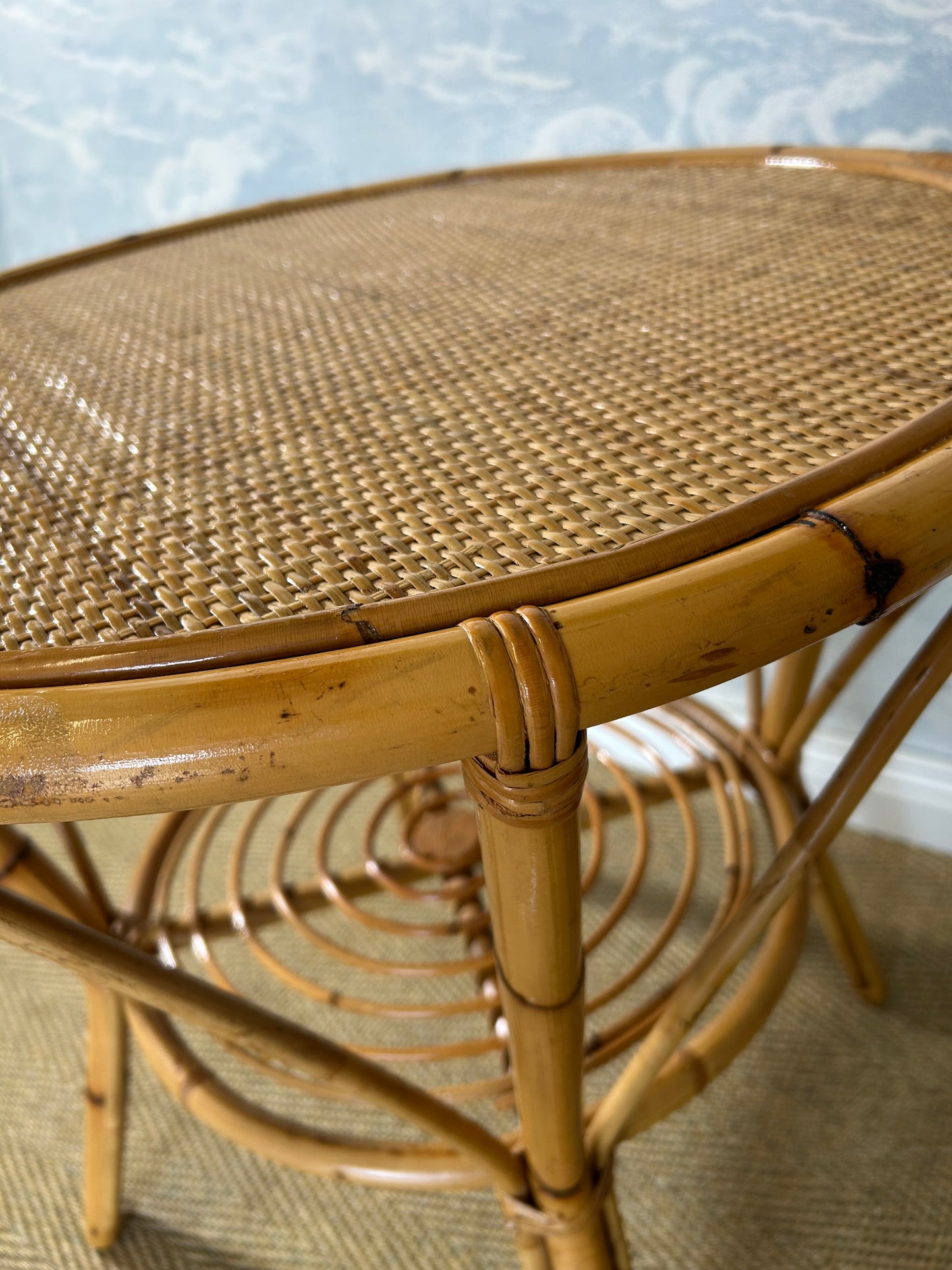 Bamboo and Wicker Table in the Style of Dal Vera / Franco Albini, Italy, 1960's