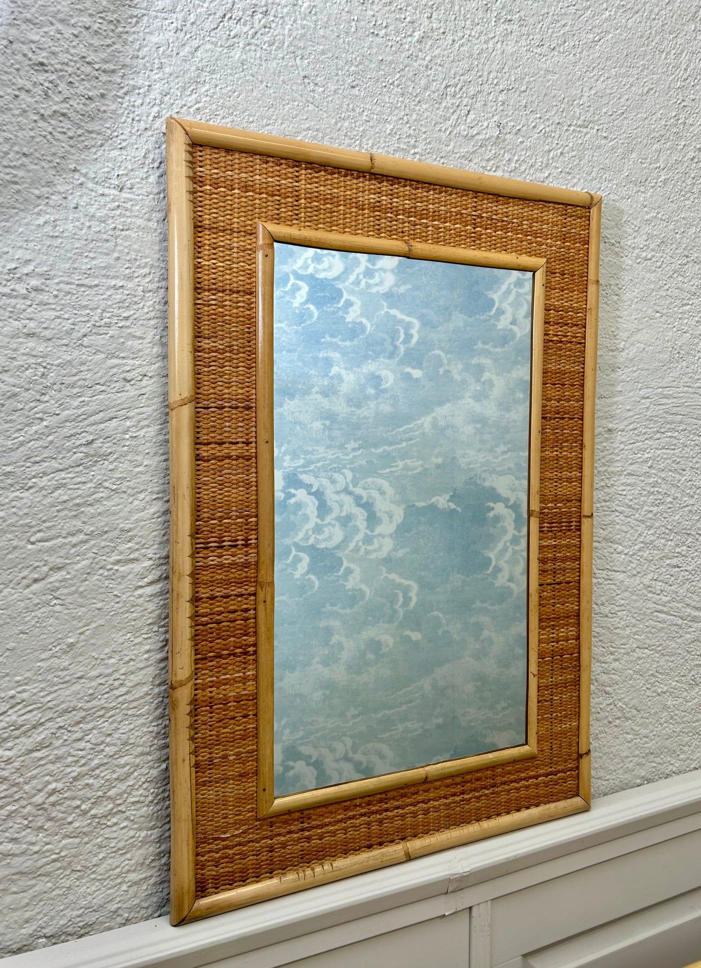 Bamboo & Rattan Wicker Wall Mirror, attr. to Dal Vera, Italy, 1970's