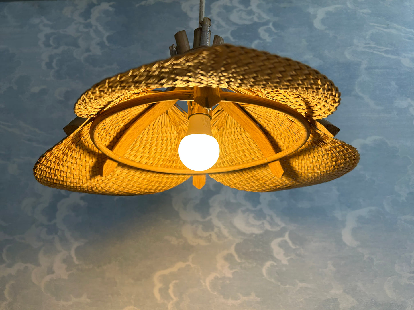 Woven Raffia Fan Pendant Light, Germany, 1950s - possibly Ingo Maurer!