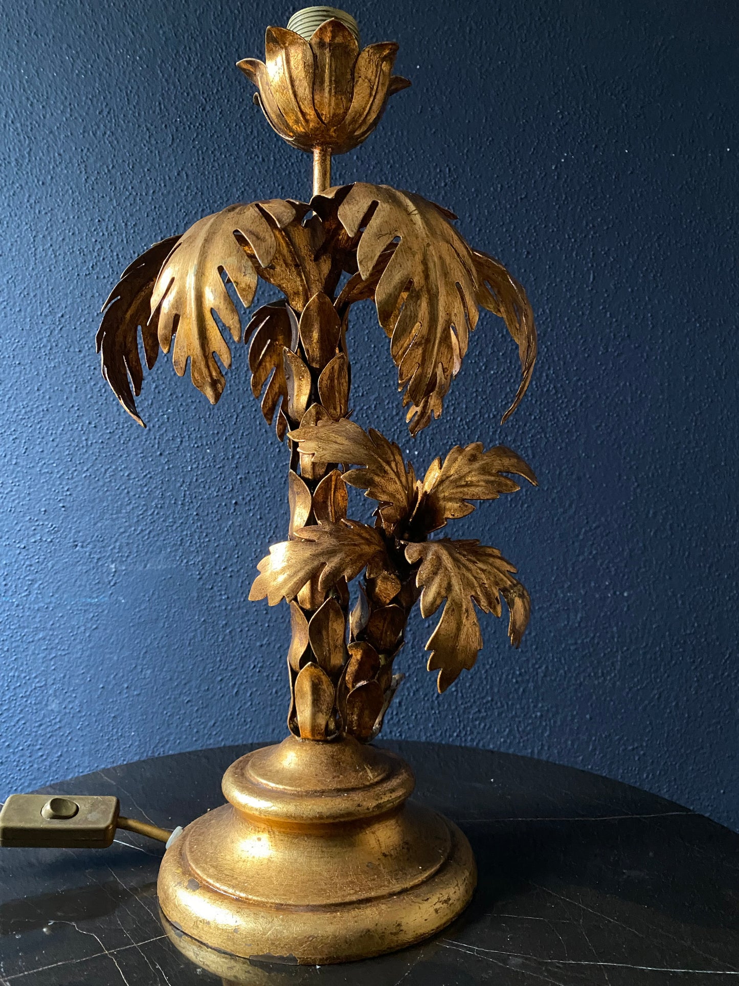 Hollywood Regency Gilt Metal Palm Tree Table Lamp by Hans Kögl, Germany, 1970s